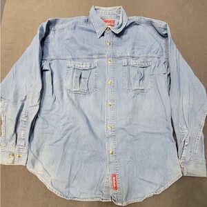 Vintage Marlboro Country Store Denim Shirt Jacket Leather Trim Size: Large